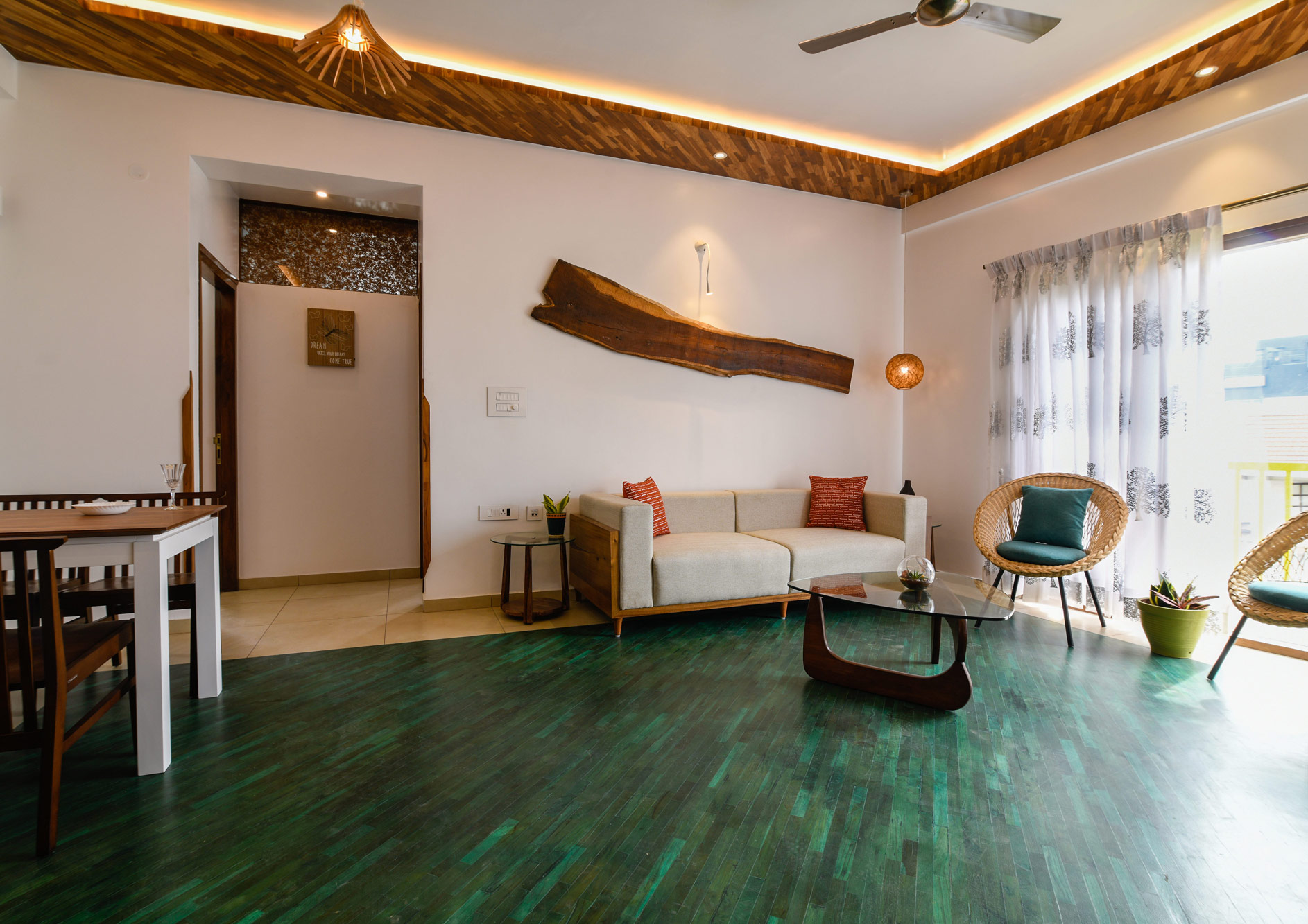 The Wood apartment's living room in the Jazminn, serviced apartments in Kalyan Nagar